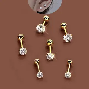 6 pieces of women's stainless steel earrings, including CZ small earrings, no allergic reactions, hypoallergenic column earrings, men's multi pack fashionable silver earrings, suitable for daily wear.