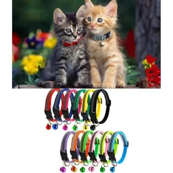 Adjustable Quick-Release Pet Collar with Bell - Anti-Lost Neck Accessory for Cats, Kittens, Dogs and Puppies - Colorful Design