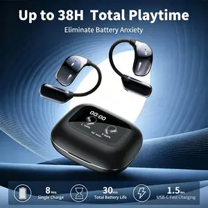 Open-Ear Wireless Earbuds with Ear Hooks, Bone Conduction Headphones, Bluetooth 5.4, open-ear design with ear hooks, ideal for running, workouts, and office use, built-in microphone, charging case with LED display, ear-hook earbuds