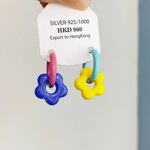 Colorful Enamel Flower Metal Alloy Ear Buckle Dopamine Sweet Earrings Girls Birthday Party Friendship Jewelry Gifts