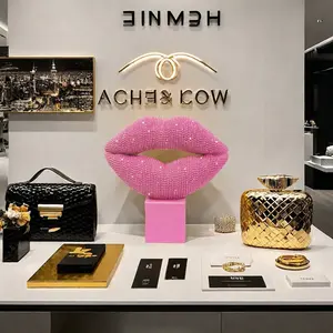 Shiny Lip Sculpture Ornament, Beaded Resin Kiss Decor, Sparkling Vanity Decoration, Perfect for Bedroom, Study Room, Makeup Room, Statues