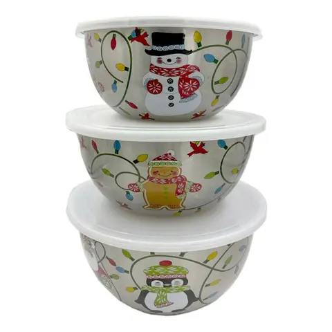 Temp-tations Seasonal Set of 3 Stainless Steel Bowls w/ Decals
