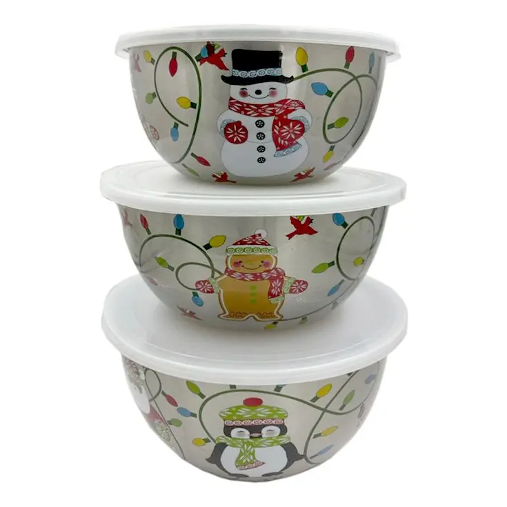 Temp-tations Seasonal Set of 3 Stainless Steel Bowls w/ Decals