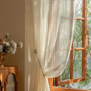 Boho Style Lace Curtain, 2 Counts/set Semi-shading Window Curtain, Window Drapes for Home Living Room Bedroom Dining Room Decor