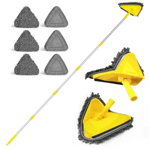 JEHONN Wall Mop with Long Handle 80 Inches, Upgraded 180° Collapsible Baseboard Cleaner Tool with Squeegee, Ceiling Duster with 3 Microfiber and 3 Chenille Pads for Cleaning Window, Cabinet (Yellow) wall cleaner Adjustable Metal