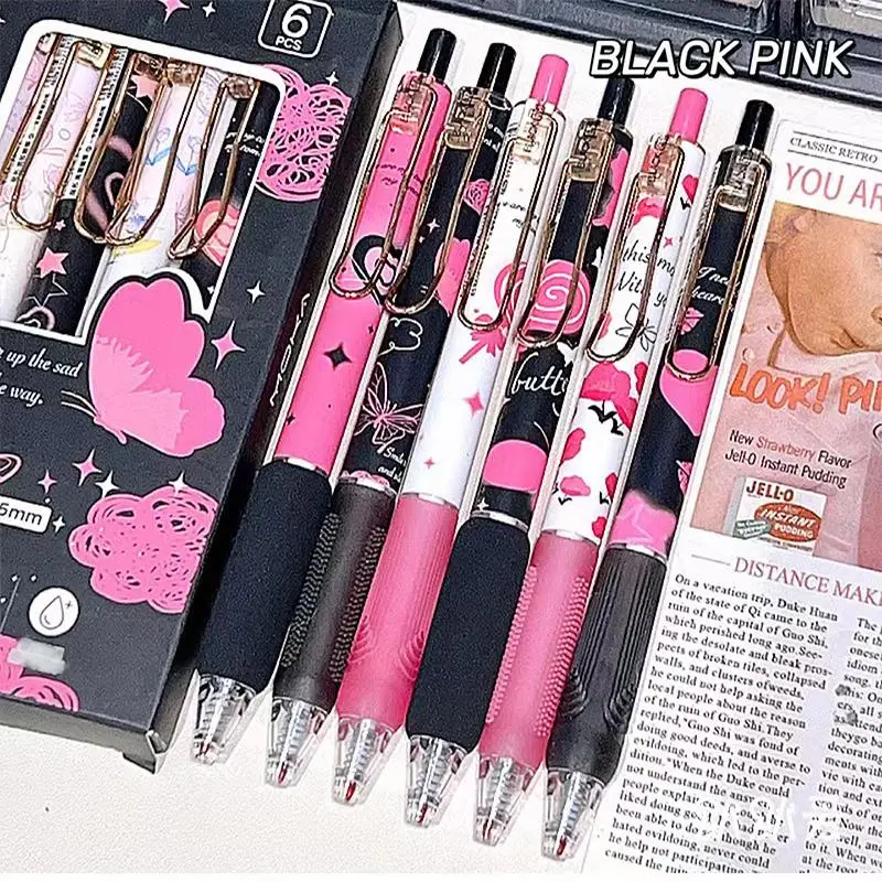 Butterfly Pattern Gel Pen Set, 6 Counts/set Quick-drying Medium Nib Gel Ink Pen, Comfortable Writing Pen, Writing Stationery, Writing Tools, Writing Instruments for Home School Office