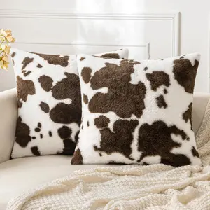 Pack of 2 Luxury Faux  Throw Pillow Covers Cowhide Decorative Soft  Plush Couch Throws Brindle Cushion Covers for Couch Living Room Sofa Bedroom 20x20 Inch,Coffee
