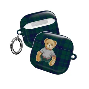 Plaid Teddy Bear AirPod Case, Personalized AirPod Pro Cover, Custom Holiday Initial Tech Gift