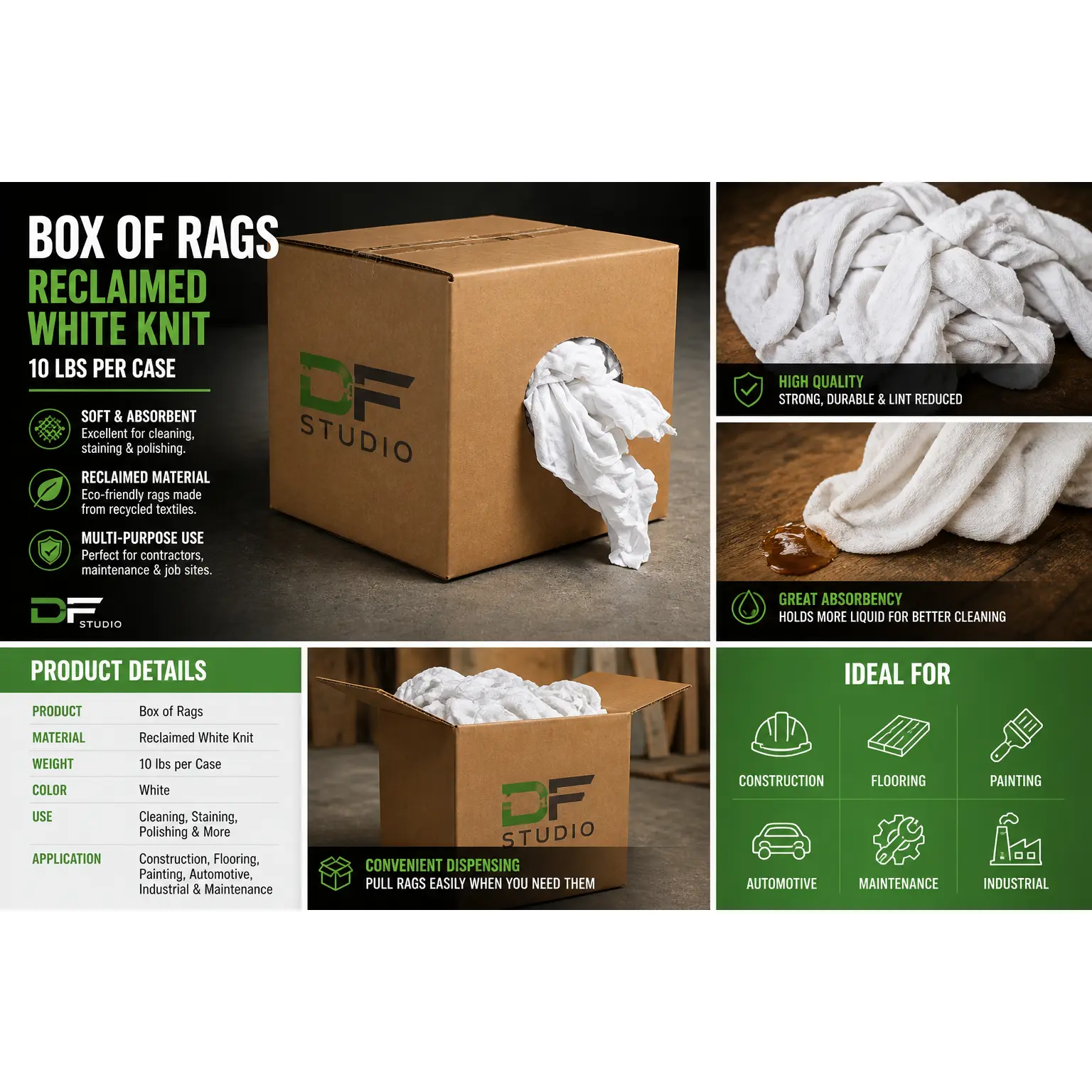 Box of Rags - Reclaimed White Knit (10 lbs per Case)