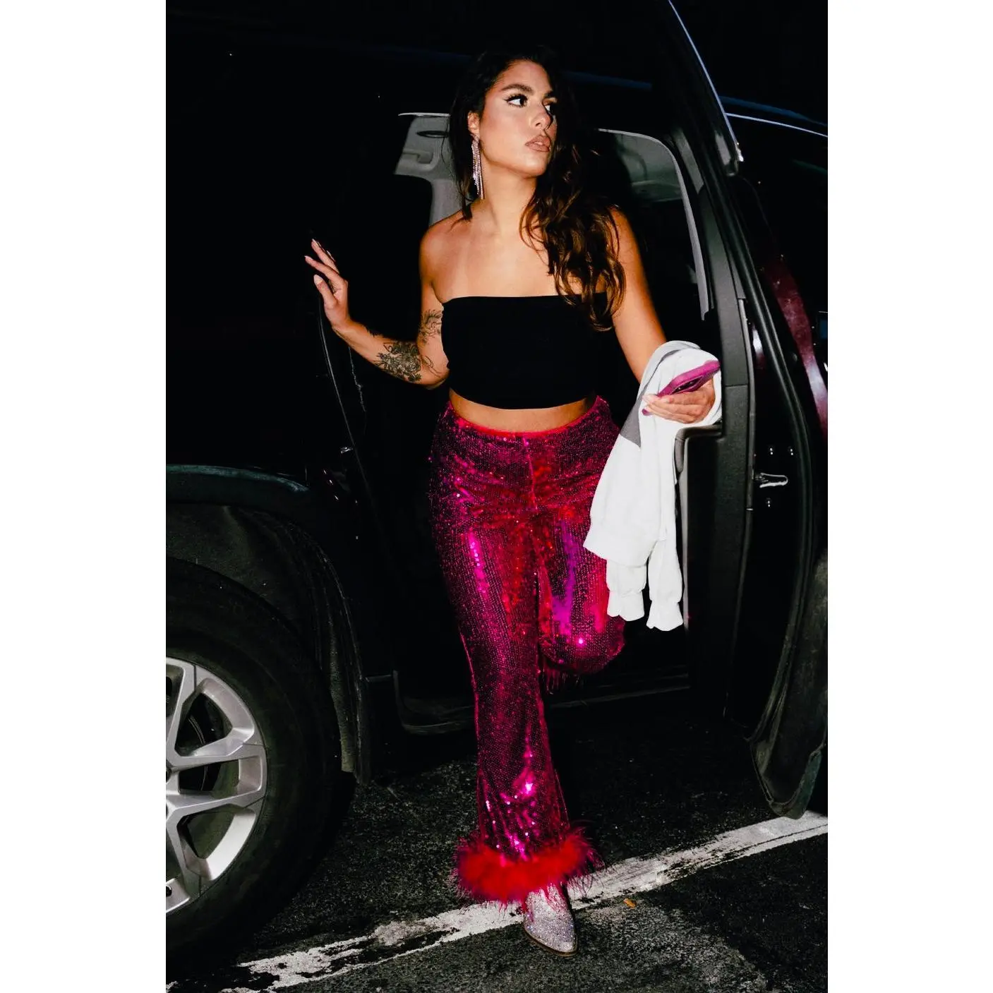 Feather Sequin Pants