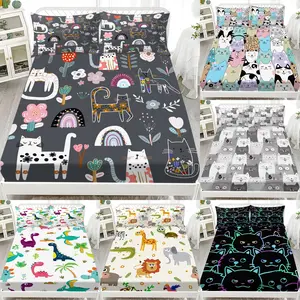 3-Piece Cartoon Animal Print Bedding Set, Bed Sheets, Soft Comfortable, Includes 1 Fitted Sheet and 2 Pillowcases, No Fillers, Bedroom and Guest Room Use