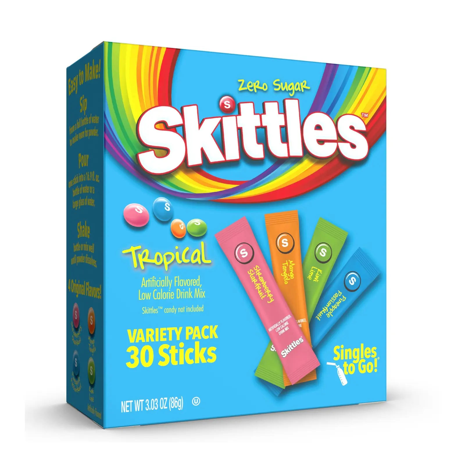skittles singles to go tropical variety pack, watertok powdered drink mix