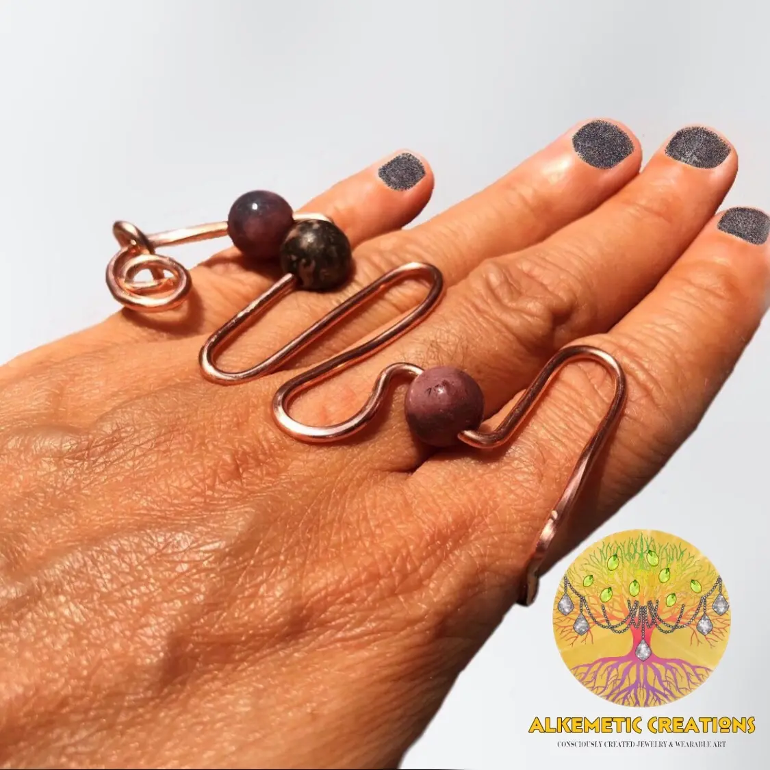 10mm Rhodonite Bead Cuff Ring 2