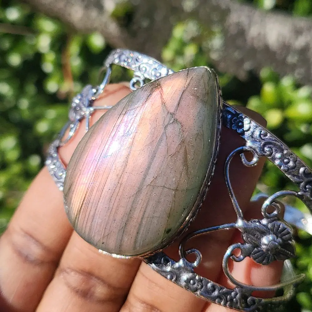 Larimar Crystal Bracelet Rainbow Moonstone Labradorite Bangle Lapis Cuff Jasper - 925 Silver Stamped Women's Gemstone Jewelry Larimar Crystal Bracelet Rainbow Moonstone Labradorite Bangle Lapis Cuff Jasper - 925 Silver Stamped Women's Gemstone Jewelry