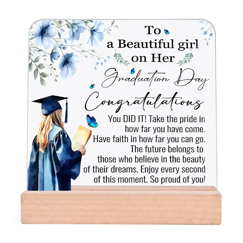 Acrylic Medal with Congratulations Message, Ideal Graduation Gift, Wooden Stand Included, Perfect Decoration for Siblings and Boyfriend
