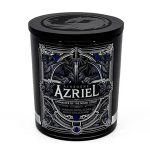 Azriel - ACOTAR inspired 8oz Scented Ashborne Candle - Shadow Musk, Cedar, Night-Chilled Mist - Natural Coconut Wax - 35 h Burn Time - Book Aroma Decor