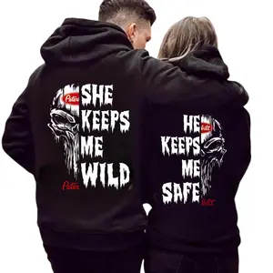 Trucker Couple Matching Hoodie – “She Keeps Me Wild & He Keeps Me Safe” Romantic Set, Comfortable Menswear & Womenswear Top & Anniversary Gift