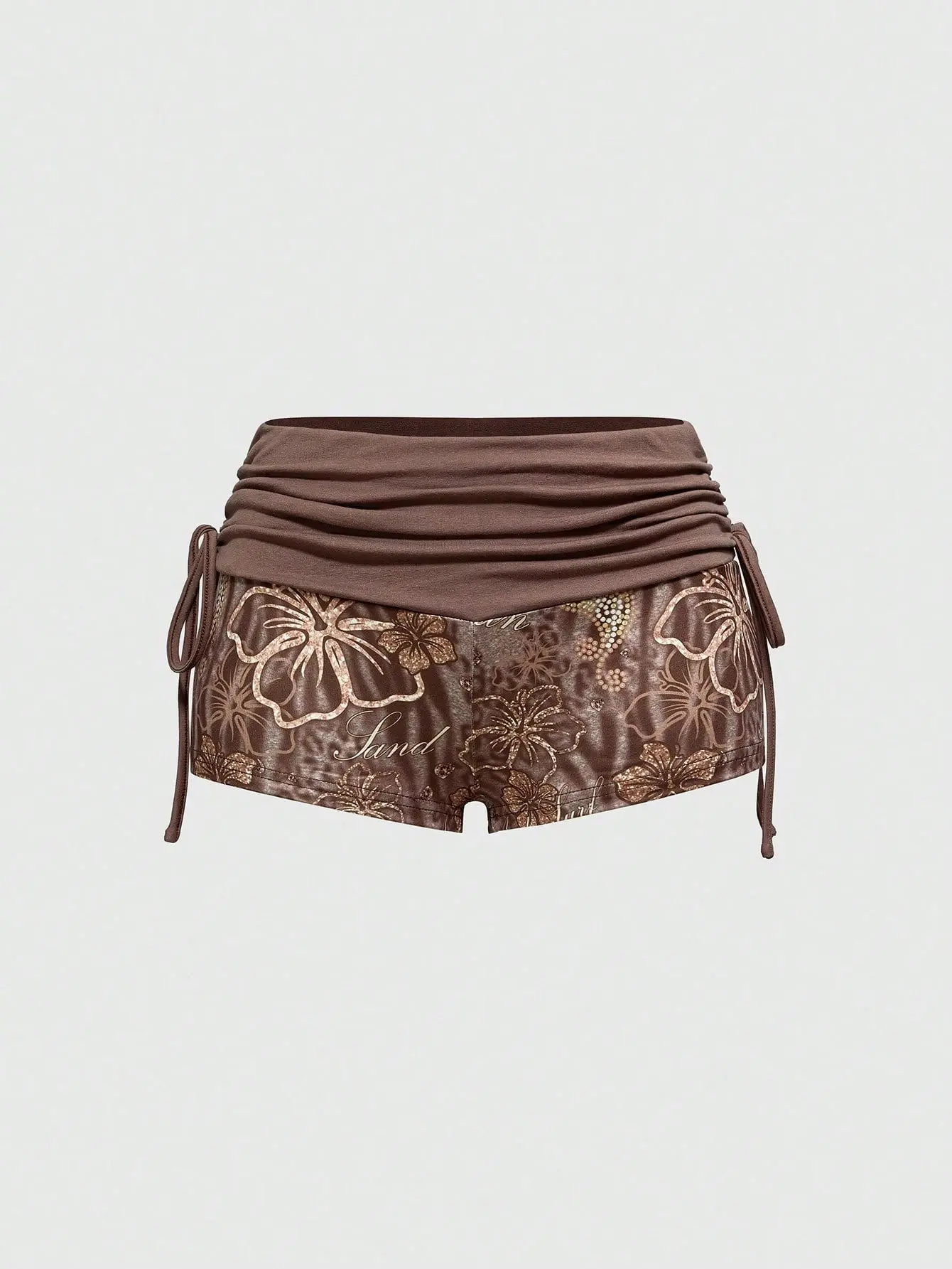 TAKEROOT Y2K Sexy Holiday Coconut Girl Low Waist Drawstring Ultra Short Beach Shorts Hibiscus And Leopard Print