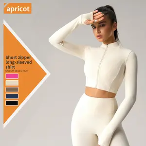 Women’s yoga sports top — long-sleeve cropped jacket with high elasticity, tummy control, chest lift, a small stand collar design, breathable fabric, slim fit, suitable for gym workouts.