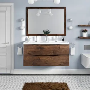 Smile 48 in. Rosewood Double Sink Wall Mount Bath Vanity with Acrylic Top and Integrated Sinks