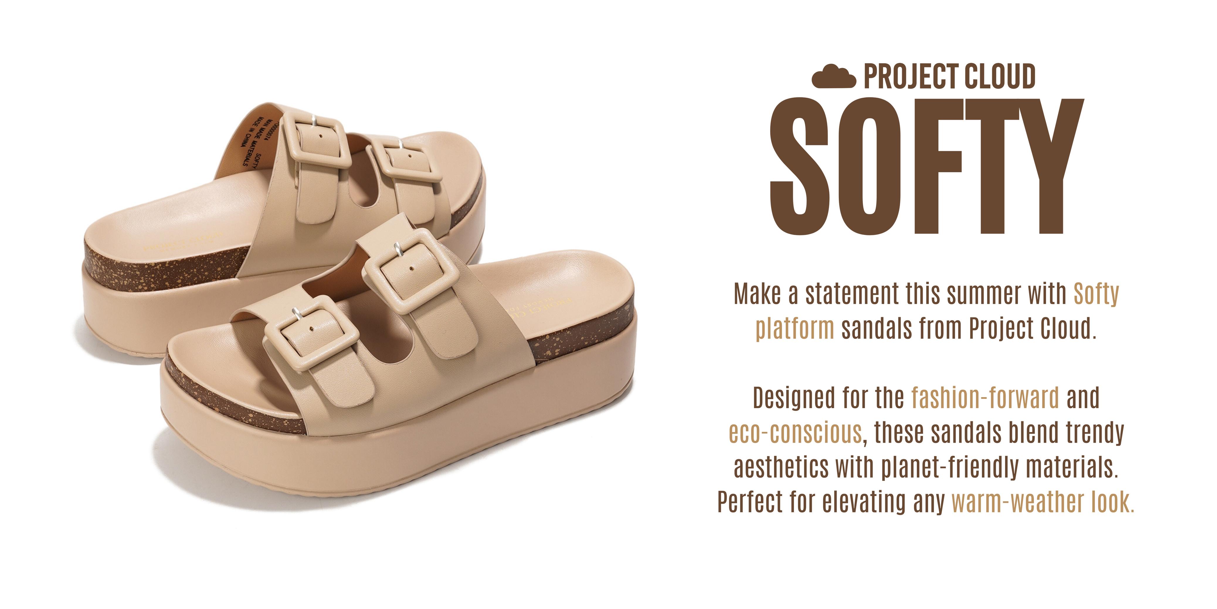 Project Cloud Women's | Wedge Platform Sandals | Eco-Leather Upper | Memory Foam | Non-Slip - Softy