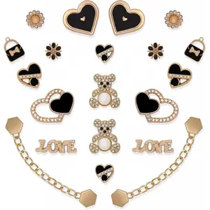 20 count Bling Shoe Charms for Women, Sparkle Flower Bear Shoe Decoration Charms Black Heart Shoe Charm, Gold Shoe Chains for Clog Sandals, DIY Shoe Accessories for Birthday Party Favorx-USA