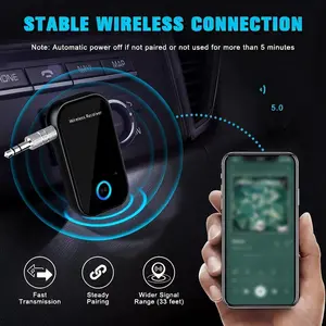 Car Bluetooth 5.0 AUX Adapter Noise Reduction 3.5mm Jack RCA Stereo Wireless Car Audio Receiver with Mic for Amplifier Speaker