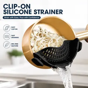 Clip On Strainer Silicone For All Pots And Pans, Pasta Strainer Clip-On Food Strainer And Silicone Kitchen Colander For Draining Pasta, Meat, Vegetables, Fruit, Noodles, Grease And Cooking Water, Space-Saving Kitchen Tool