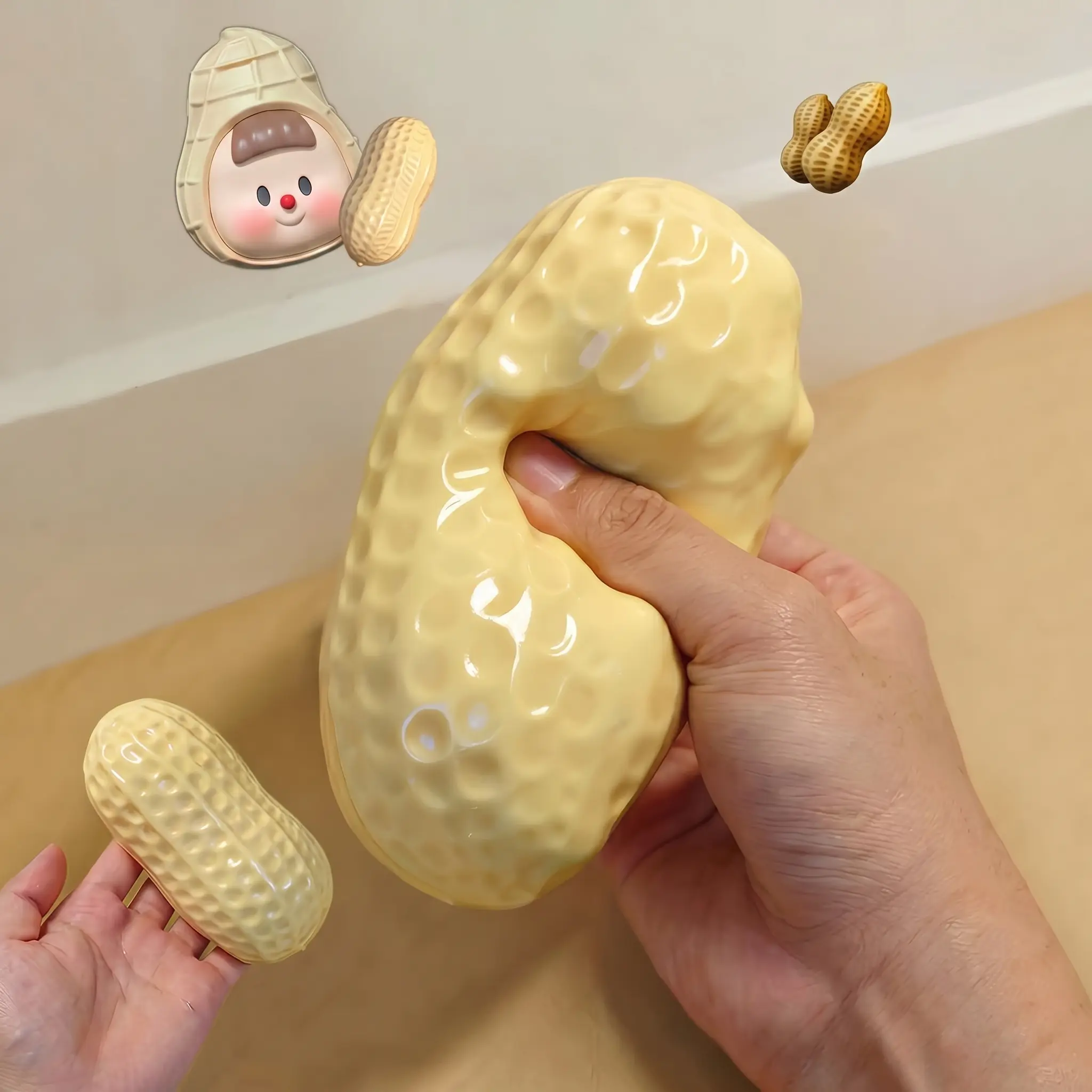 runchy Peanut Squeeze Toy, Crispy ASMR Fake Food Squishy Ball, Clay & Bead Filled Sensory Fidget Toy, 1pc
