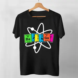 The Big Bang Theory , The Big Bang Theory Bazinga Elements with Atom Unisex T-Shirt Cotton Casual Fashion Menswear Retro Streetwear Top Vintage Classic Stylish Basic