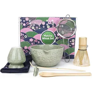 Matcha Whisk Set, 8 count Matcha Set Kit include Matcha Bowl, Matcha Whisk and Holder,  Scoop, Scoop Rest, Sifter and  Towel, Matcha Whisk and Bowl Set for Matcha Lovers and Beginers