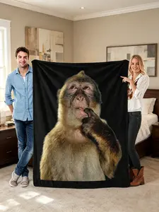 Thinking Monkey Blanket - Whimsical Animal Sofa Decor - Soft Plush Flannel Gifts for Animal Meme Fans