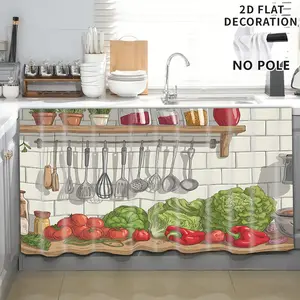 2D Flat Print 1pc,Kitchen scene with vegetables and utensils,Kitchen Utensil Print Curtain-Translucent Rod Pocket Design, Machine Washable Contemporary Art Decor for Kitchen,Living Room,Light Filtering Privacy,Light Filtering Drapes