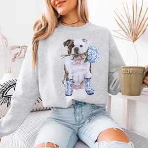 Floral English Bulldog T-Shirt / Sweatshirt / Hoodie , Bulldog Lover , Bulldog Teacher , Flower Dog Mom Mothers Day Cotton Fabric