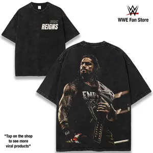 Roman Reigns Tribal Chief Champion Graphic T-Shirt, Legendary Bloodline Era Design Inspired by WWE, Roman Reigns Title Belt Portrait Back Print Vintage Washed 230gsm Heavyweight Cotton Pro Wrestling Fan Streetwear Tee