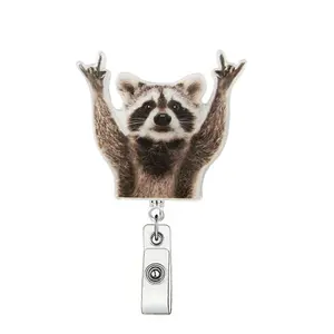 Cute Raccoon Design Badge Holder, 1 Count Badge Reels Retractable Badge Clip, ID Card Holder for Student Office Staff Doctor Nurse Teacher