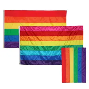 In the Breeze Rainbow Flag Bright Bold Pride Decorations Sewn Appliqué Strips Extra Stitched Fly End Weather Resistant Polyester Fabric Grommet and Garden Flags