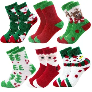 SeSe Code 6 Pairs Christmas Socks Warm Winter Cozy Socks Fuzzy Socks With Plus Size And Anti-Slip Bottom