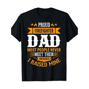 1pc Proud Firefighter Dad T-Shirt "Most People Never Meet Their Heroes I Raised Mine" Graphic Tee - Fire Department Shirt for Men & Women, Casual Round Neck Short Sleeve, Comfortable for all-Season Wear, Firefighter Gifts for Dad, Husband,