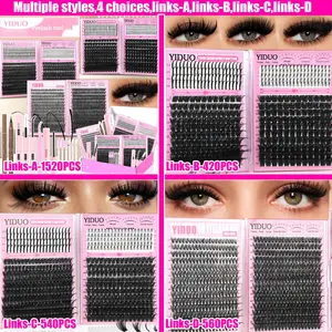 YIDUO Eyelash Cluster Kit Bottom/Spiky, 40D/60D/80D/100D, 420/540/560Pcs, 5-20mm Volume D-Curvature Eyelash Extensions with Lash Bond, Seal, Eyelash Glue Tweezers, Remover, Eyeliner Pencil, Eyelash Brush, DIY at Home Easily