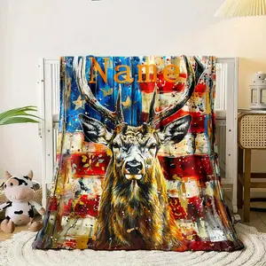 Custom Name Personalized Deer Oil Painting Blanket - Lightweight Flannel Throw for Home, Travel, Camping - Digital Printing Fleece with Soft and Warm Fabric - Hand Wash or Machine Wash - For Family & Friends - Perfect Gift for Birthday & Housewarming