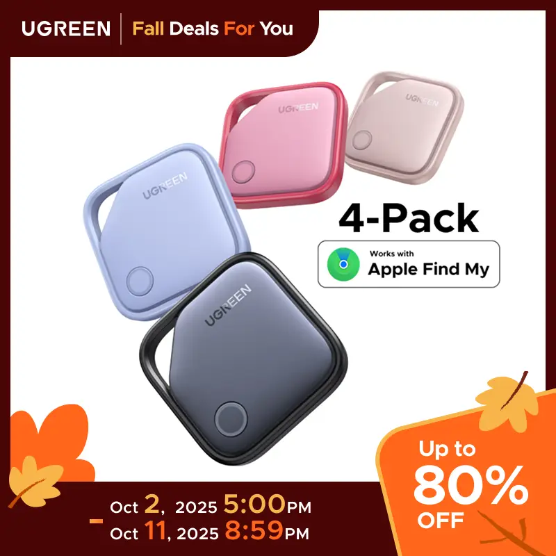 UGREEN Finder Tag Compatible with Apple Offcial Chip (for iOS Only), Anti-lost for Car Key Wallet Luggage Passport with Alarm& Left-Behind Remind Slim