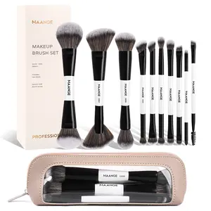 MAANGE 10pcs Makeup Brush Set with Cosmetic Bag, Foundation Brush Powder Brush Blush Brush Contour Concealer Brush Eyeshadow Eyebrow Brush Blending Brush Lip Brush, Cosmetic Accessory for Beauty Routine, Face brush set, Makeup Brush Kit