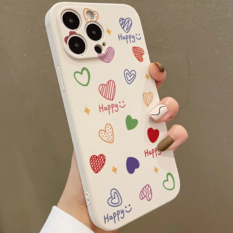 TPU Phone Case Accessories, Basic Dirt-Resistant Colorful Hearts Happy Pattern Shockproof Slim Protective Cover for Phone X/XS, 11, 12, 13, 14, 15, 16, 17 Models phone case iphone 17 phone case iphone 17 pro max cases girls