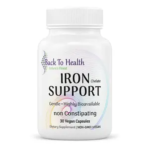 Back To Health Iron Support Chelate Gentle Highly Bioavailable Non Constipating 30 Vegan Capsules Non GMO LVEGAN