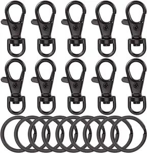 Swivel Clasps 20pcs Lanyard Snap Hook with Key Ring Clip Lanyard Metal Lobster Claw Clasp Key Chain Rings Crafts Jewelry Making Purses DIY