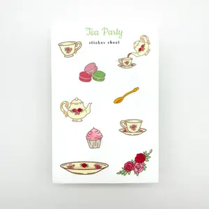 Tea Party Sticker Sheet for Journal Planner Decoration High-Quality Stickers with Teacups Macarons and Roses