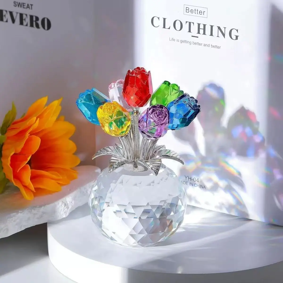 Crystal Glass Rose Bouquet, Eternal Rose Flower, Colorful Artificial Flowers with Gem Decorations, Elegant Flower Design, Perfect Anniversary Gift or Home Decoration, Artificial Roses, Fake Bouquet