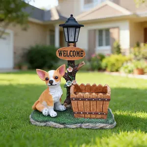 Whimsical Resin Compact ARCH Sitting Chihuahua Dog Planter Statue, Garden Decor for Home Improvement, WL