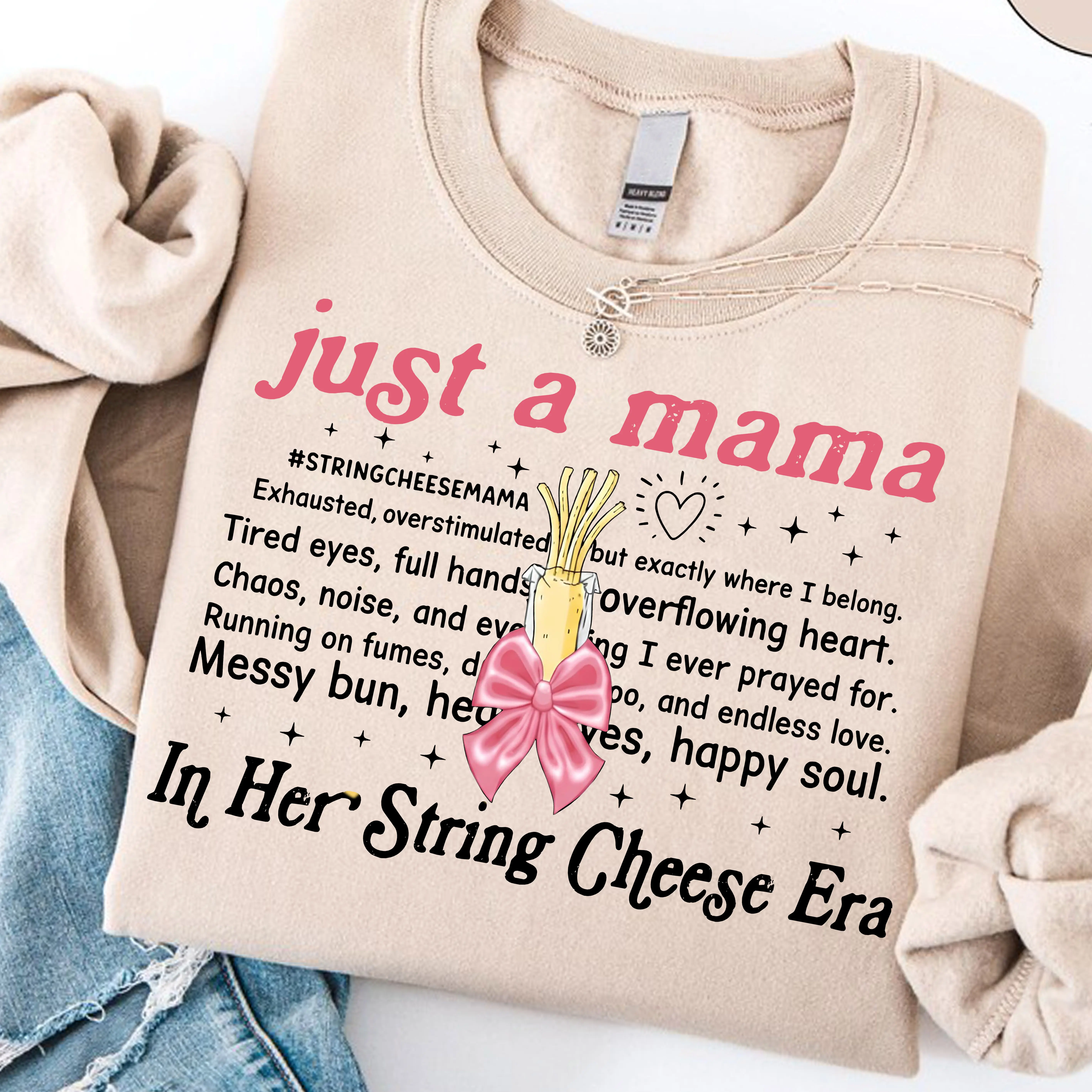 Just A Mama In Her String Cheese Sweatshirt, Mama Sweater, Family Crewneck, Gift For Mother, Mama Sweater